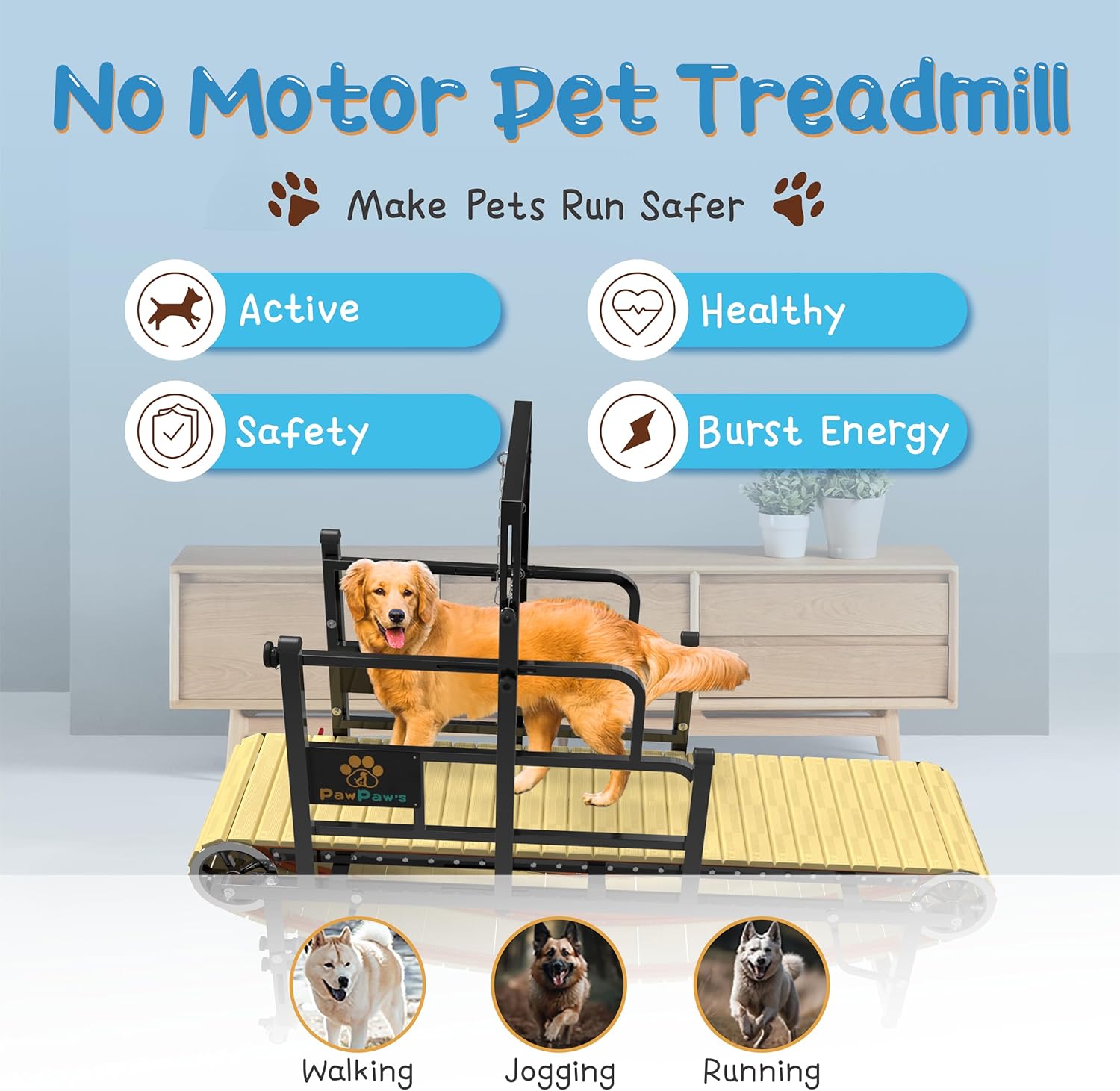 PawPaw’s 2026 Large Dog Treadmill – Non‑Electric Slatmill with Adjustable Height, Supports 330 lbs
