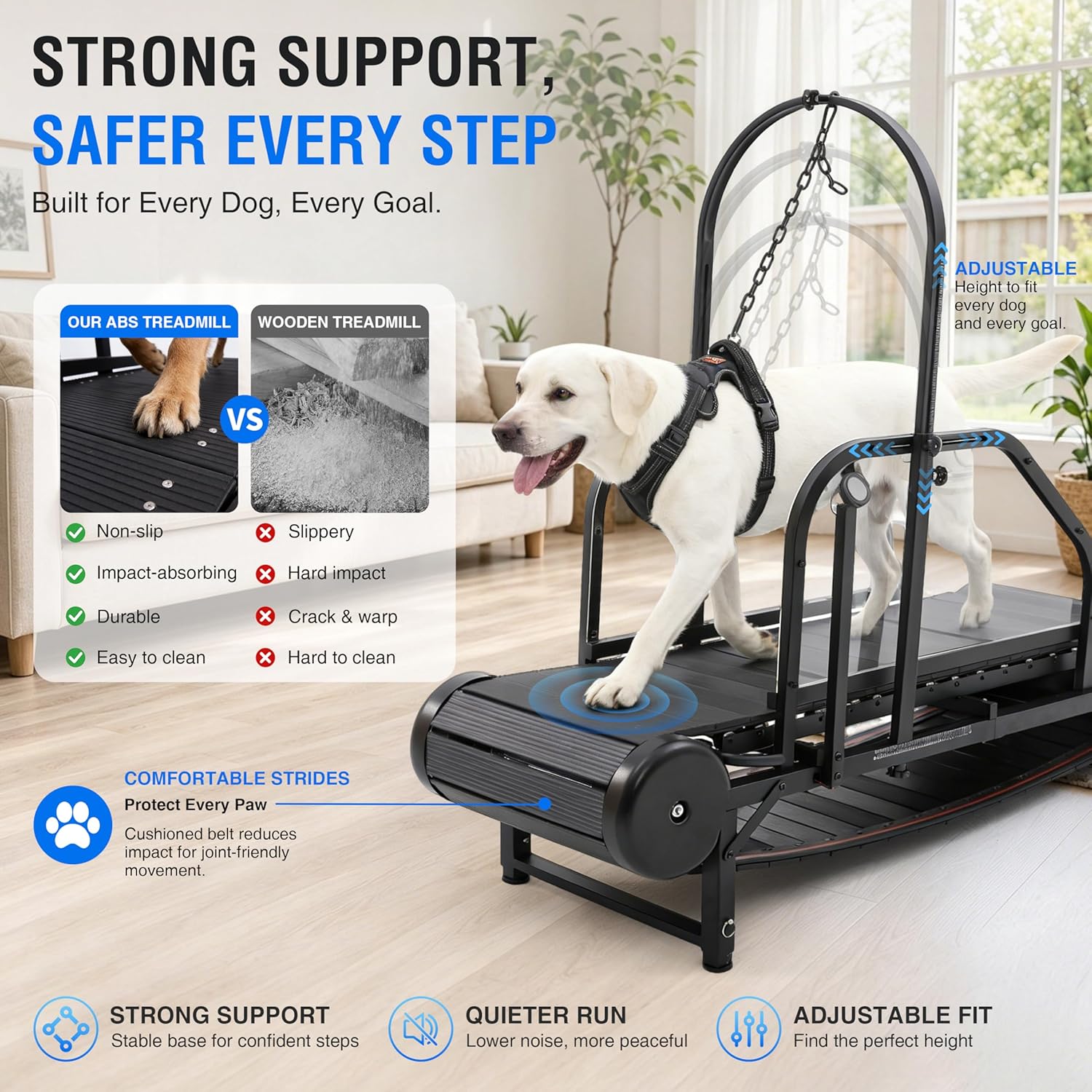 Moysoon 2026 Medium Dog Treadmill – Non‑Electric Slatmill with Foot Brake, Adjustable Incline, Supports 300 lbs - Image 7