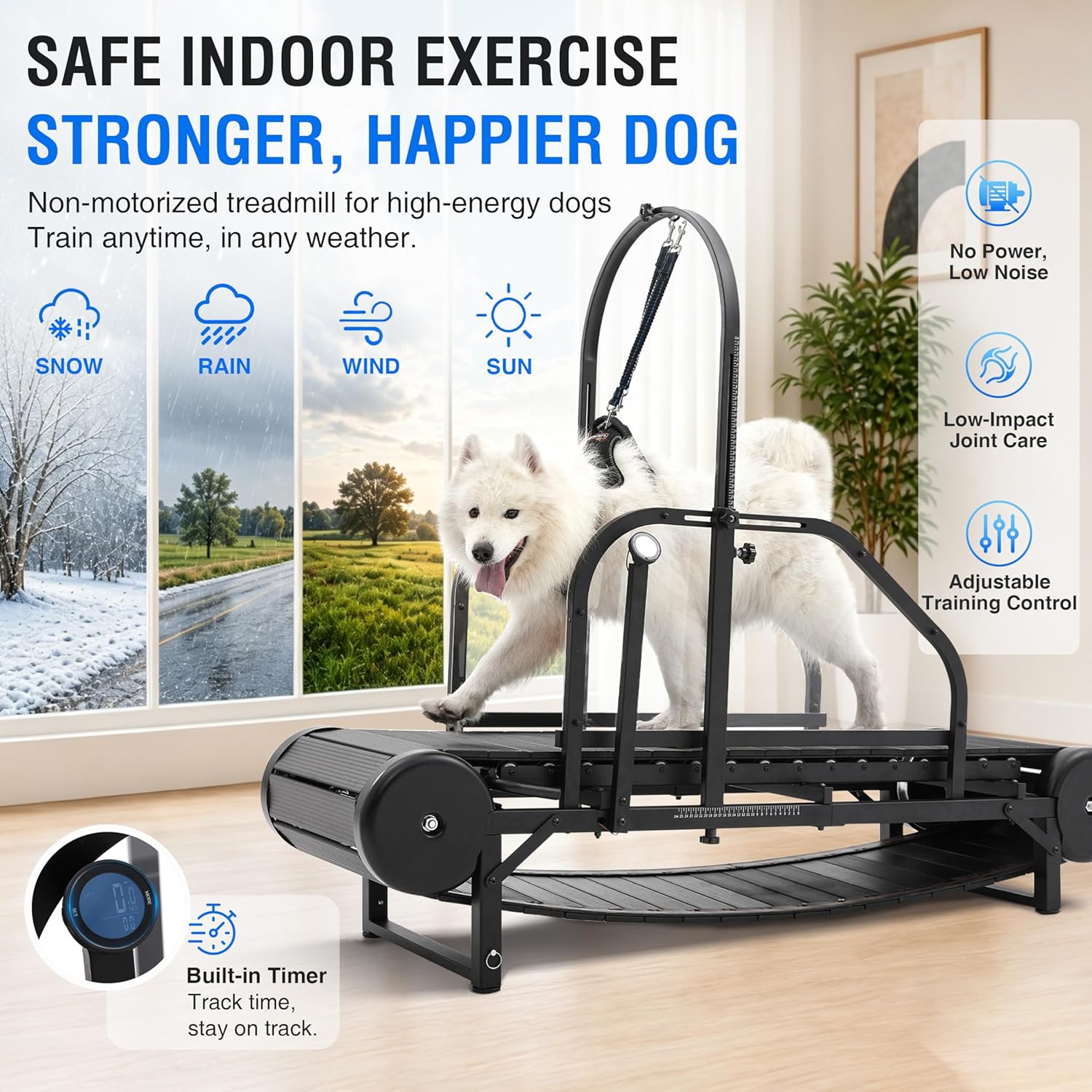 Moysoon 2026 Medium Dog Treadmill – Non‑Electric Slatmill with Foot Brake, Adjustable Incline, Supports 300 lbs - Image 6